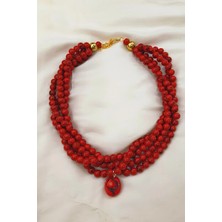 Petek Aksesuar Kırmızı Doğaltaşlı Çoklu Boncuk Kolye