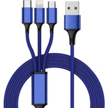 Kılıfmania 3 In 1 Çoklu 2.4 Amper Hızlı Type-C Micro Lightning 120 cm Şarj ve Data Kablosu - Mavi