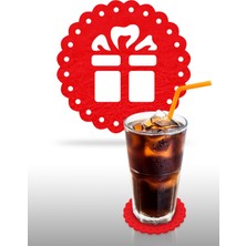 Artikel Yılbaşı Temali -3 Dantel Kenar Desenli Kırmızı Keçe Bardak Altlığı  6'lı Takım