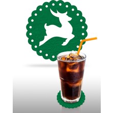 Artikel Yılbaşı Temali -1 Dantel Kenar Desenli Yeşil Keçe Bardak Altlığı  6'lı Takım