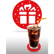 Artikel Yılbaşı Temali -5 Desenli Kırmızı Keçe Bardak Altlığı  6'lı Takım