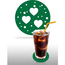 Artikel Yılbaşı Temali -2 Desenli Yeşil Keçe Bardak Altlığı  6'lı Takım