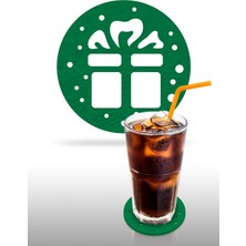 Artikel Yılbaşı Temali -5 Desenli Yeşil Keçe Bardak Altlığı  6'lı Takım