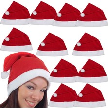 Pandoli Yetişkin Polar Kumaş Noel Baba Şapkası 12 Adet Yılbaşı Şapkası