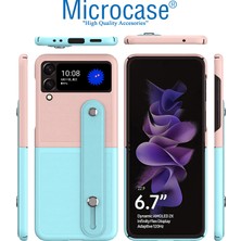 Microcase Samsung Galaxy Z Flip4 Parmak Tutuculu Deri Desen Plastik Kılıf - AL3151