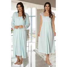 Effortt Model Turkuaz Sabahlıklı Lohusa Gecelik Takımı Effortt 2302