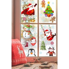 Echo Home Süper Noel Baba Kardan Adam Kar Taneleri Kış Temalı Pencere Duvar Sticker