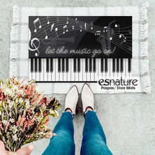 Esnature Piyano Nota Desenli Siyah Kapı Önü Paspası 45X70 cm