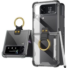 Microcase Samsung Galaxy Z Flip 4 Parmak Tutuculu Kalemli Köşe Korumalı Kılıf - AL3162