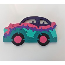 Ponpontoys Renkli Araba Ahşap Puzzle Yapboz