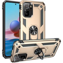 CoverZone Xiaomi Poco M5S ile Uyumlu Kılıf Shockproof Zırhlı Kauçuk Yüzük Tutuculu 360 Derece Gold