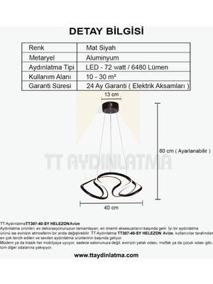 TT Aydınlatma TT307-40-SY Tt Aydınlatma Helezon Modeli Mat Siyah LED Avize