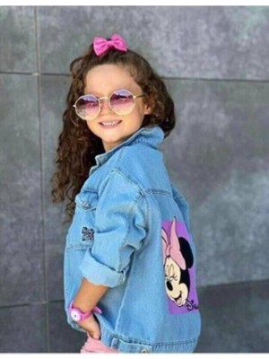 Bambam Kız Çocuk Kot Ceket Minnie Baskılı