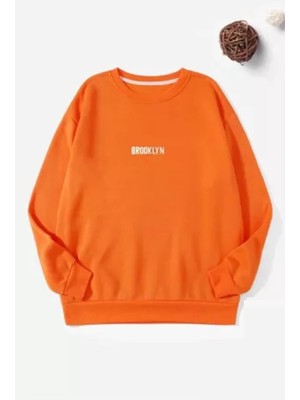 Modagen Turuncu Brooklyn Baskılı Bisiklet Yaka Sweatshirt