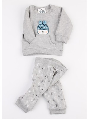 Miniropa Gri Melanj Snow Sweatshirt 2'li Içi Polar Erkek Bebek Takımı