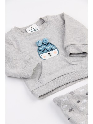 Miniropa Gri Melanj Snow Sweatshirt 2'li Içi Polar Erkek Bebek Takımı