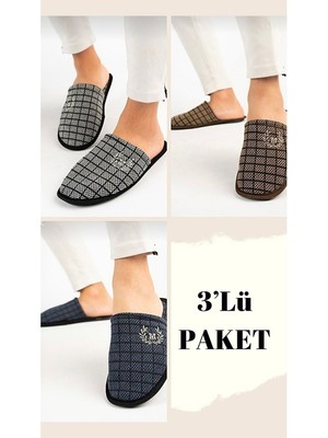 Stocon Erkek 3’lü Paket Günlük Misafir Balkon Sıcak Tutan Lüks Ev Terliği 3 Lü M Erkek Ev Terlik STC340