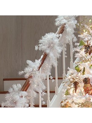 Kuzey Beyaz Garland Beyaz Çam Dalı 2.40 cm Uzunluk 25 cm Çap Noel Garland Yılbaşı Süsleri White Garland