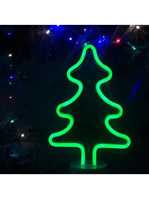 Kuzey Neon Işıklı Yılbaşı Ağacı Işıklı Noel Ağacı Green Christmas Tree LED Light Pilli Yılbaşı Ağacı  Dekor Noel Ağacı