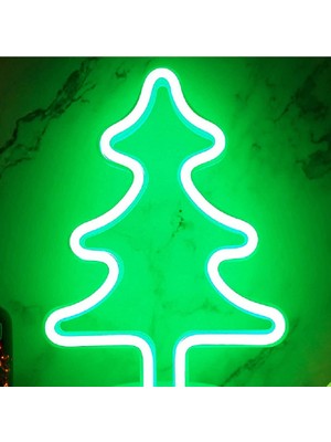 Kuzey Neon Işıklı Yılbaşı Ağacı Işıklı Noel Ağacı Green Christmas Tree LED Light Pilli Yılbaşı Ağacı  Dekor Noel Ağacı