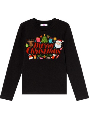 TakeTshirt Merry Christmass Yılbaşı Çocuk Tişört Uzun Kol