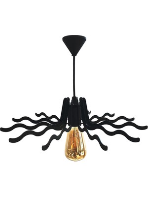 Hegza Lighting Sole - Siyah Tekli Sarkıt Retro Modern Avize, Salon, Mutfak, Antre, Hol Avize, Ledli, LED