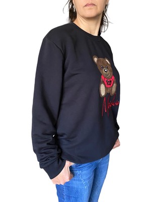 Still Unisex Lacivert  Mschno Toy Ayıcık Nakışlı Bisiklet Yaka  Sweatshirt