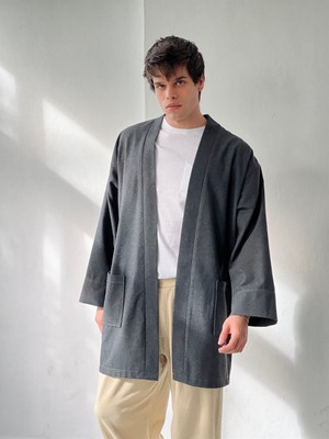 Retrobird Cepli Kışlık Hırka Kimono Koyu Gri