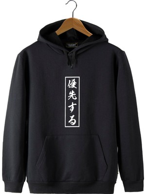 Terapi Men Erkek Siyah Önü Japonca Baskılı Kapüşonlu Sweatshirt 22K-5200322-3