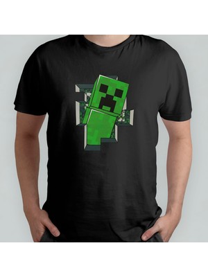 Pixxa Minecraft - Creeper %100 Pamuklu Bisiklet Yaka T-Shirt Model - 1