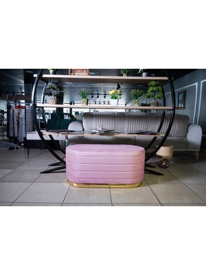Gazzini Furniture Lungo Long Line Pembe Luxery Puf Gold Kaplama Dekoratif Puf Koltuk