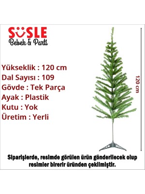 Süsle Bebek ve Parti 120 cm Yılbaşı Çam Ağacı - 109 Dallı ve Plastik Ayaklı