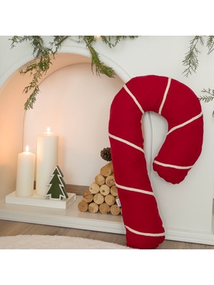 Ritmo Home Şeker Tasarımlı Baston Şeker Yılbaşı Yeni Yıl Kırmızı Dekoratif Yastık