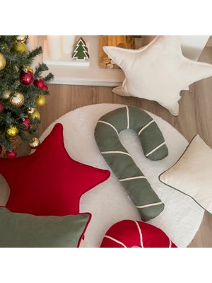 Ritmo Home Şeker Tasarımlı Baston Şeker Yılbaşı Yeni Yıl Yeşil Dekoratif Yastık(Içi Dolgulu)