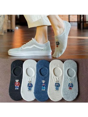 Worthy Socks  5'li Teddy Bear Oyuncak Ayı Desenli Babet Çorap Seti 5 Çift