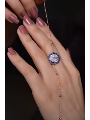 Papatya Silver 925 Ayar Gümüş Rose Kaplama Top Zincirli, Zirkon Taşlı  Nazar Bileklik