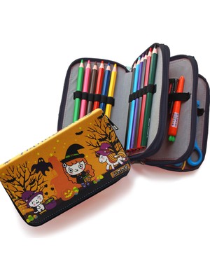 Limmy Kalem Kutusu Hallowen Sevimli Cadı Kawai Organizer Kalemkutu Üç Bölmeli Kalemlik