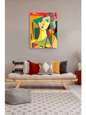 Taulart Picasso Stili Kadın Cam Tablo -Renkli Kadın-