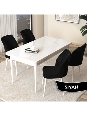 Canisa Concept Arp Serisi, Beyaz Masa 70 x 110 cm Sabit Mutfak Masası Takımı, 4 Sandalye