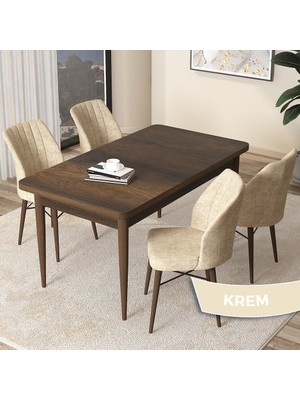 Canisa Concept Arp Serisi, Barok Ahşap Desen 70 x 110 cm  Sabit Mutfak Masası Takımı, 4 Sandalye