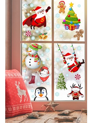 Echo Home Süper Noel Baba Kardan Adam Kar Taneleri Kış Temalı Pencere Duvar Sticker