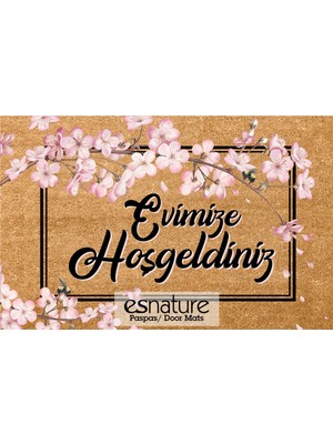 Esnature Evimize Hoşgeldiniz Japon Kiraz Çiçeği Desenli Kapı Önü Paspası 45X70 cm