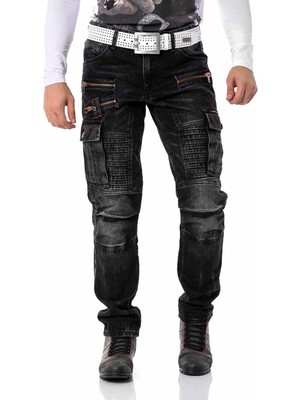 Cipo & Baxx CD798 Biker Style Kargo Cep Siyah Jeans