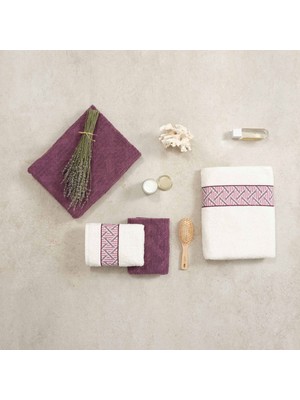 Karaca Home Mencia Offwhite %100 Pamuk Beden/Yüz Havlusu Hamam Seti Mürdüm