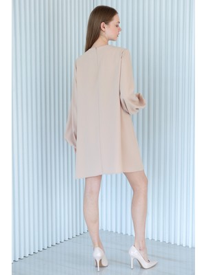 Lavinist Ekru Mini Elbise