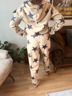 Hipnozz Kadın Bej Kapüşonlu Polar Pijama Takımı