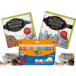 Mandala Boyama Kitabı + Bic Kid Colour Keçeli Kalem 24 Renk
