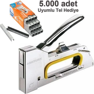 Çelik Mobilyacı Zımba Makinesi 5000 Adet Çakma Teli Hediyesi ile Manuel Döşemeci Zımbalama Seti