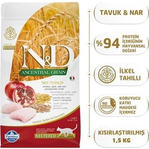 Anc Gra 1.5 kg Tavuklu Narlı Düşük Tahıllı Kısır Kedi Maması