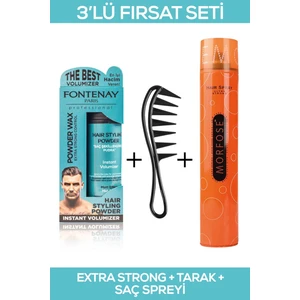 Saç Şekillendirici Pudra Toz Wax Matt Effect Mavi + Şekil Tarağı + 400ml Saç Spreyi 3'Lü Set